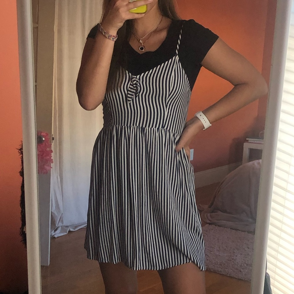 Blue and white striped sundress